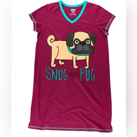 Lazy One Snug Pug Women's V-neck Nightshirt - Picture 1 of 5